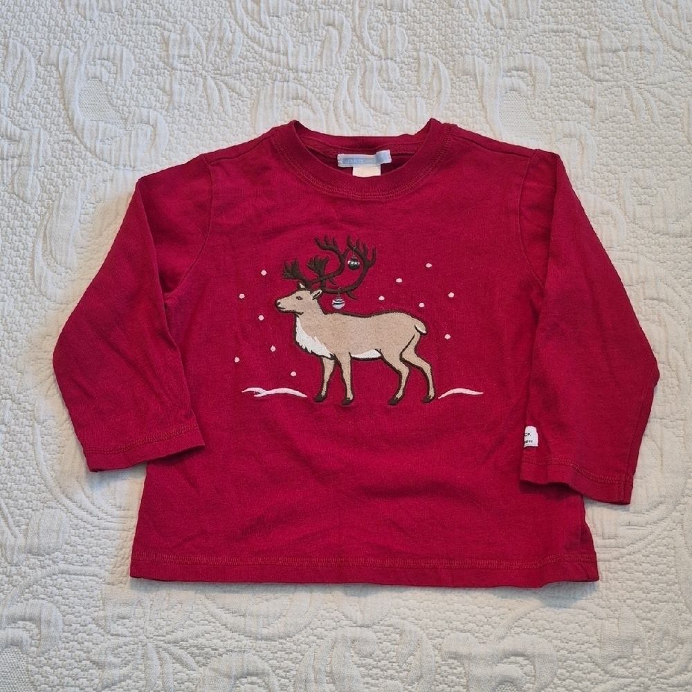 Janie and Jack boys 18 - 24 months red 3/4 sleeve shirt reindeer applique VGUC